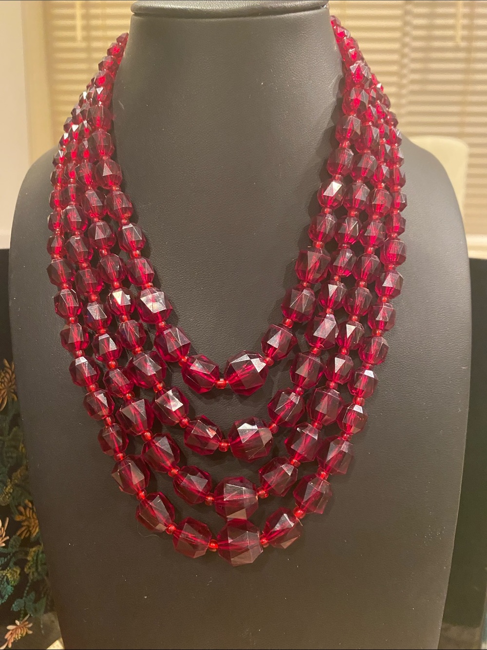 Western Germany Multi-Strand Red Faceted Bead Necklace - Women Jewelry